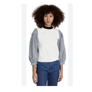 Veronica Beard Roy Sweater Womens Small Knit Pullover Stripe Ivory Black Top